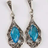 Ohrringe mit blauem Stein und Markasiten - photo 1