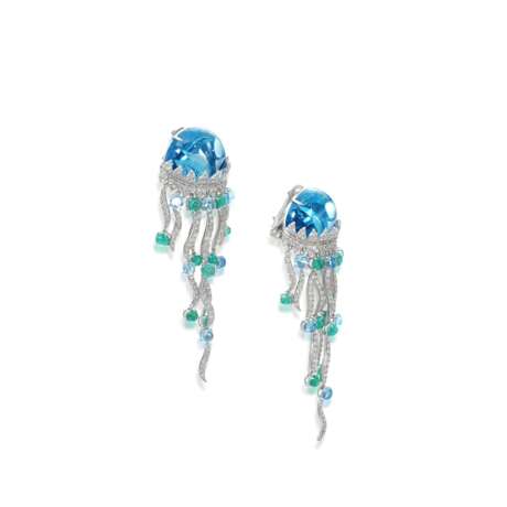 Pair of topaz, emerald and diamond ear clips, 'Jellyfish', Michele della Valle - photo 2
