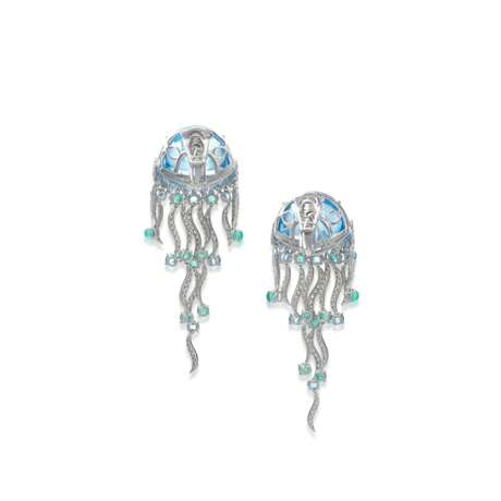 Pair of topaz, emerald and diamond ear clips, 'Jellyfish', Michele della Valle - photo 3