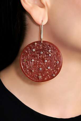 Pair of carnelian and diamond earrings, Michele della Valle - фото 4