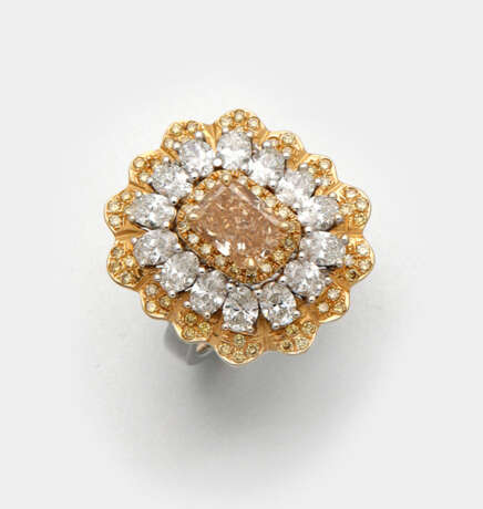 Eleganter Natural Fancy-Brownish-Orangy-Yellow-Diamantring - photo 1