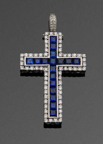 Prachtvoller Kreuzanhänger mit Saphiren und Brillanten - photo 1
