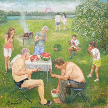 Painting “Picnic in the Moscow park”, Canvas, Oil, Realist, Landscape painting, Russia, 2021 - photo 1