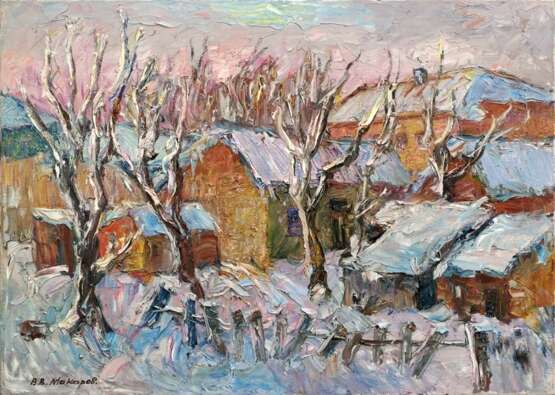 Design Painting “Winter in the village”, Макаров Виктор Васильевич, Canvas, Oil on canvas, Expressionist, Cityscape, Ukraine, 2001 - photo 1
