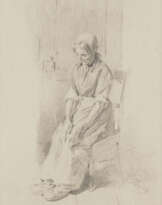 WILHELM BUSCH, PORTRAIT EINER ALTEN FRAU AUF EINEM STUHL SITZEND (UM 1875)