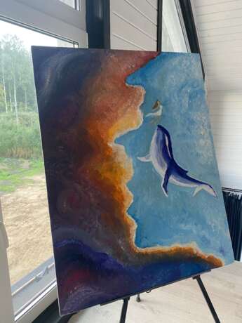 Картина маслом «синий кит», Холст на подрамнике, Масло, Современное искусство, Морской пейзаж, Россия, 2021 г. - фото 1