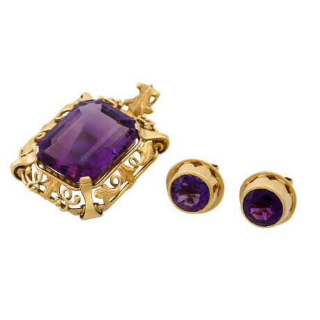 Set Anhänger und Ohrstecker mit Amethysten, - фото 1