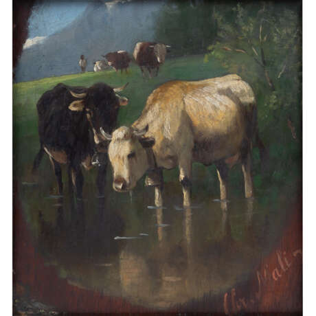 MALI, CHRISTIAN FRIEDRICH (1832-1906), "Kühe im Wasser", - Foto 1