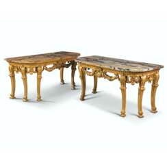 A PAIR OF GEORGE III GILTWOOD CONSOLE TABLES