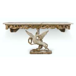 A GEORGE II GREY-PAINTED AND PARCEL-GILT CONSOLE TABLE