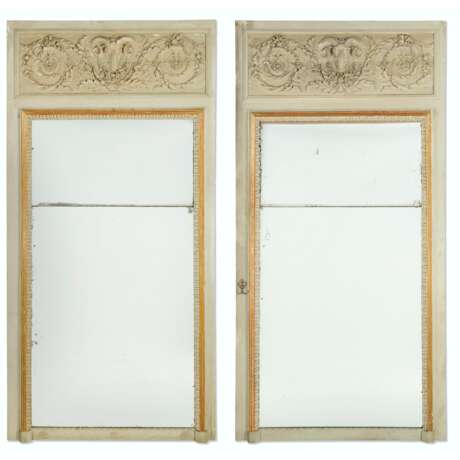 A PAIR OF LOUIS XVI GREEN-PAINTED AND PARCEL-GILT PIER MIRRORS - photo 1