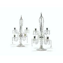 A PAIR OF GEORGE III CUT-GLASS FOUR-LIGHT CANDELABRA
