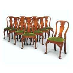 A SET OF ELEVEN ENGLISH WALNUT DINING-CHAIRS