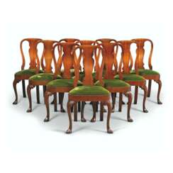 A SET OF TEN ENGLISH WALNUT DINING-CHAIRS
