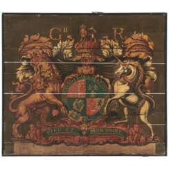 A GEORGE II PAINTED WOOD ROYAL COAT-OF-ARMS