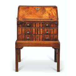 A CHINESE EXPORT PAKTONG-MOUNTED CHINESE ROSEWOOD MINIATURE BUREAU-ON-STAND