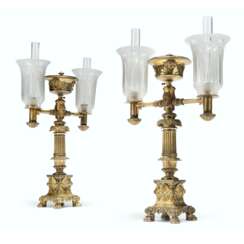 A PAIR OF REGENCY ORMOLU COLZA LAMPS