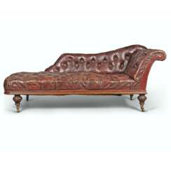 A VICTORIAN STAINED-OAK BUTTONED-LEATHER DAYBED