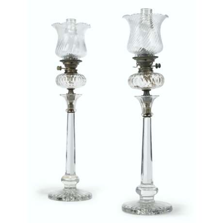 A PAIR OF VICTORIAN MOULDED GLASS OIL LAMPS - photo 1