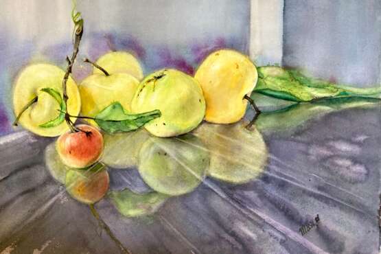 Painting “Apples and Reflection”, Watercolor paper, Watercolor, Naturalism, Still life, Ukraine, 2021 - photo 1