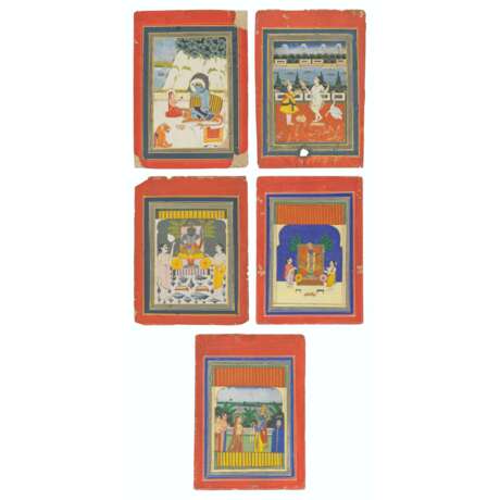 FIVE ILLUSTRATIONS DEPICTING SCENES WITH DEITIES AND A LADY WITH AN ATTENDANT - Foto 1