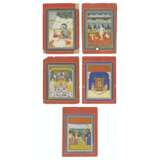 FIVE ILLUSTRATIONS DEPICTING SCENES WITH DEITIES AND A LADY WITH AN ATTENDANT - photo 1