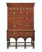 Chest-on-stand. A QUEEN ANNE OAK AND WALNUT-BANDED CHEST-ON-STAND