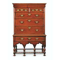 A QUEEN ANNE OAK AND WALNUT-BANDED CHEST-ON-STAND