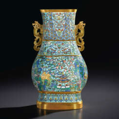 A RARE LARGE CLOISONN&#201; ENAMEL HU-FORM VASE