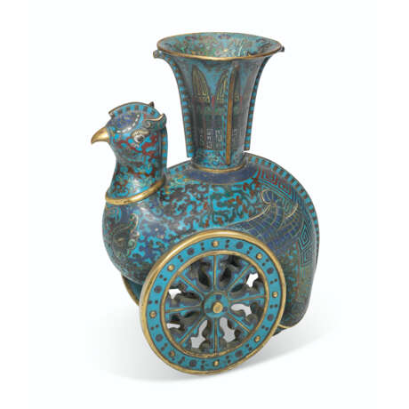 A RARE CLOISONN&#201; ENAMEL ARCHAISTIC `WHEELED` PHOENIX-FORM VASE, ZUN - photo 1