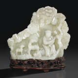 A FINELY CARVED WHITE JADE BOULDER - фото 1