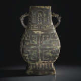 AN UNUSUAL ARCHAISTIC SILVER AND GOLD-INLAID BRONZE VASE, FANG HU - photo 1