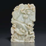 A CARVED PALE GREYISH-WHITE JADE MOUNTAIN - photo 1