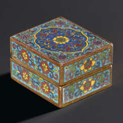 A SMALL CLOISONN&#201; ENAMEL RECTANGULAR BOX AND COVER