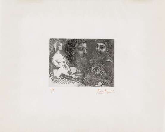 Picasso, Pablo (1881 Malaga - 1973 Mougins). Marie-Thérèse en idole et trois grecs barbus - фото 1