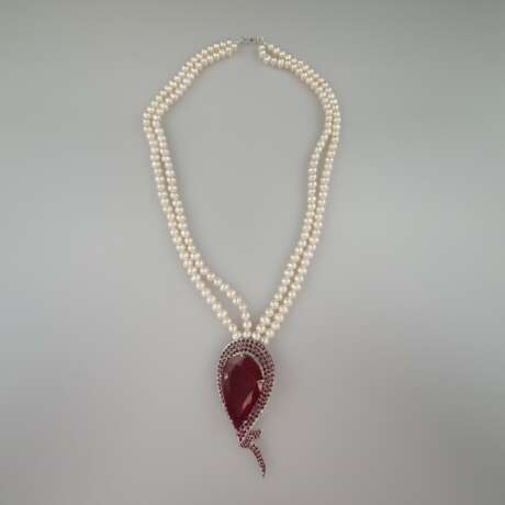 Perlenkette mit Rubinanhänger - Foto 3