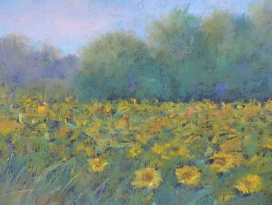 Painting “Sunflower field”, Pastel on paper, Impressionist, Landscape painting, Georgia, 2017 - photo 2