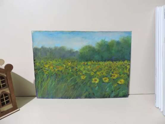 Painting “Sunflower field”, Pastel on paper, Impressionist, Landscape painting, Georgia, 2017 - photo 3