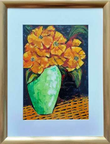Painting “ORANGE FLOWERS”, Primed fiberboard, Oil on fiberboard, Contemporary art, Flower still life, Russia, 2021 - photo 1