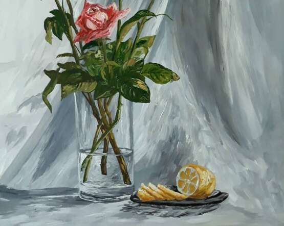 Oil painting, картина акрилом “Lemon and Roses”, акрил холст мольберт, Paintbrush, Contemporary art, Flower still life, Ukraine, 2021 - photo 3