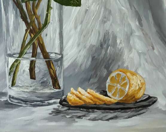 Oil painting, картина акрилом “Lemon and Roses”, акрил холст мольберт, Paintbrush, Contemporary art, Flower still life, Ukraine, 2021 - photo 4