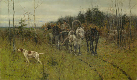 VOROSHILOV, SERGEI (1865-1911) Hunting Scene , signed. - Foto 1