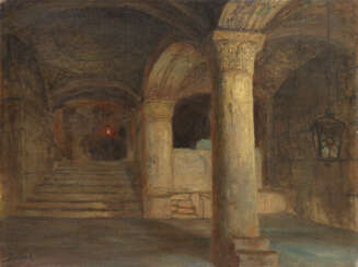 W. Polenow, WASSILI (1844-1927) Die Gruft unter der Al-Aqsa-Moschee. Temple Mount, Jerusalem , unterzeichnet.