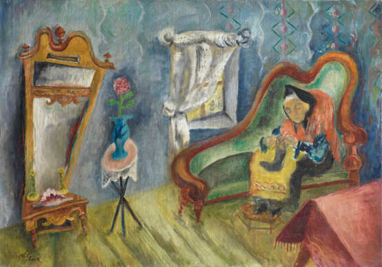 RYBACK, ISSACHAR (1897-1935) Interior with Woman Knitting , signed. - photo 1