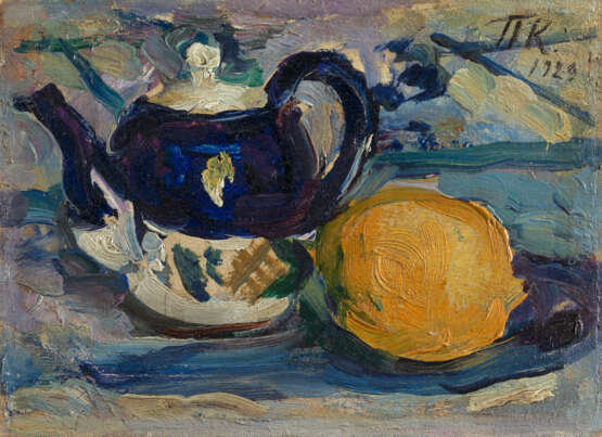 KONCHALOVSKY, PETR (1876-1956) Still Life with a Lemon and a Teapot , signed with initials and dated 1929, also further signed, numbered "740" and dated on the reverse. - Foto 1
