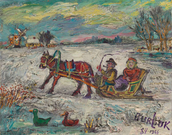 BURLIUK, DAVID (1882-1967) Sleigh Ride , signed, numbered "84" and dated 1966. - Foto 1