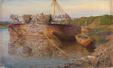 POLENOV, VASILY (1844-1927) Barge on the River Oka , signed and dated 1897, further numbered "N 476" on the reverse .