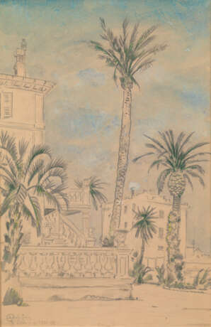 DOBUZHINSKY, MSTISLAV (1875-1957) Terrace in Cannes , signed, inscribed "Cannes" and dated "1930. VIII". - Foto 1