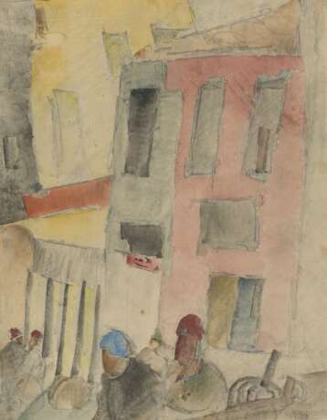 GRISHENKO, ALEXEI (1883-1977) The Red House , signed three times, once on the cardboard, and dated "1919 X 18", further inscribed in Russian and French "Khamalvi (pour Galerie a Moscau [sic])" on the cardboard on the reverse. - Foto 1