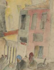 GRISHENKO, ALEXEI (1883-1977) The Red House , signed three times, once on the cardboard, and dated "1919 X 18", further inscribed in Russian and French "Khamalvi (pour Galerie a Moscau [sic])" on the cardboard on the reverse.